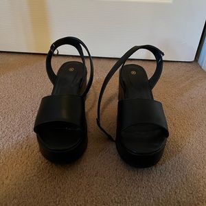 Black Minimalist Ankle Strap Wedge Sandals